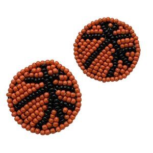 Beaded Basketball Stud Earrings Seed Bead Handmade Sports Jewelry